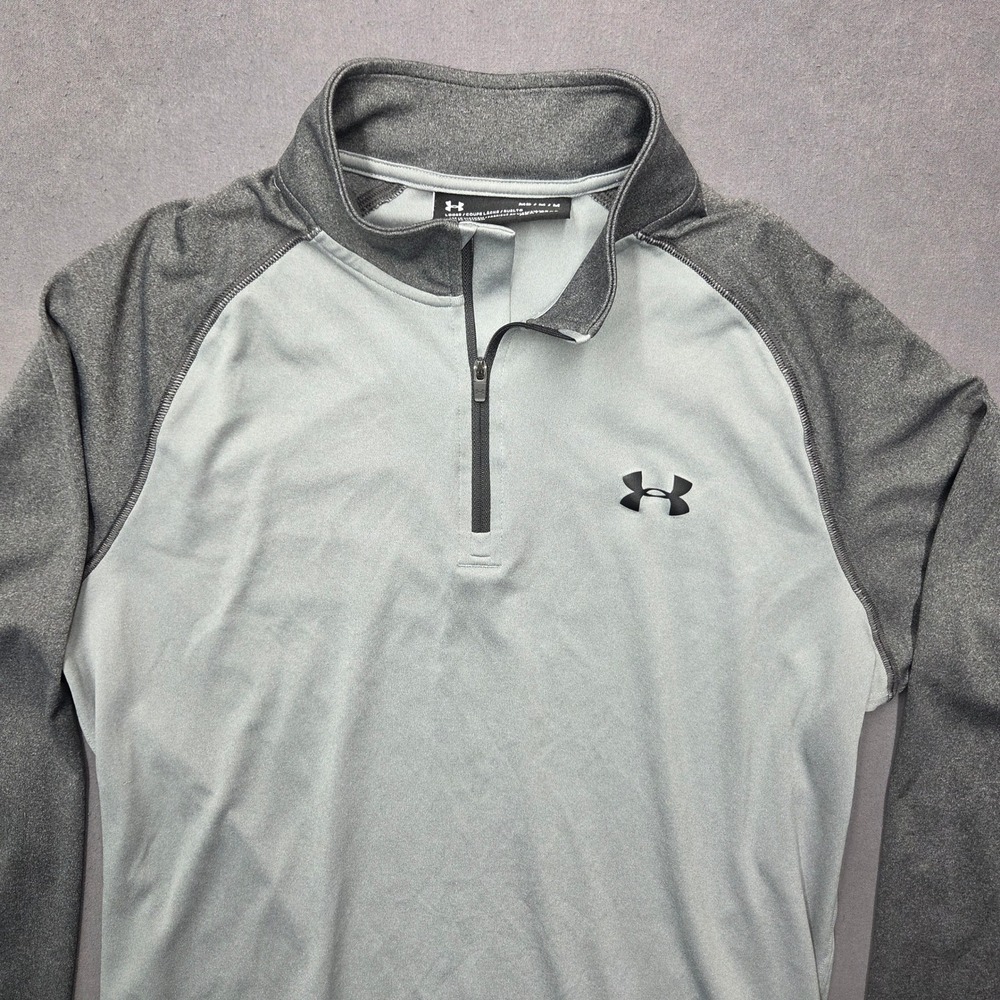 Under Armour Mens HeatGear Quarter Zip Pullover Grey Two Tone Loose Fit MD